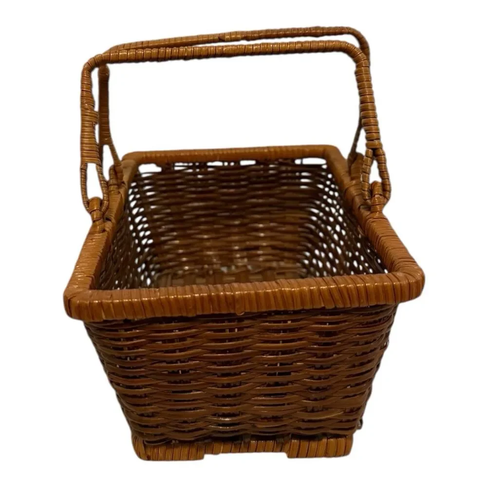 Basket Retangular Vintage Rattan & Wicker Storage FlowerArrangement Handle Woven
